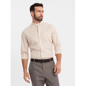 Ombre Clothing Мъжка ленена риза със стойче и джоб, REGULAR FIT кройка - кремава V3 K704 Ombre Clothing Ombre Clothing | Bezhov | МЪЖЕ | S