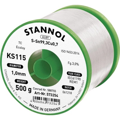 Stannol KS115 spájkovací cín bez olova cievka Sn99,3Cu0,7 ROM1 500 g 1 mm