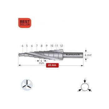 Karnasch Стъпално свредло Ø 4-12 mm (x 4 mm), HSS-XE без покритие, 3x спирален канал, BESTSELLER (213004)