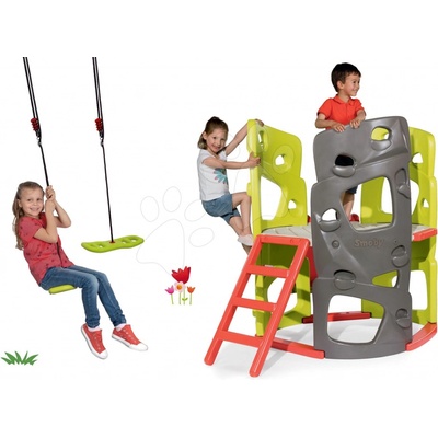 Smoby Set prolézačka Multiactivity Climbing Tower na šplhání se skluzavkou a dárek nastavitelná houpačka Activity Swing