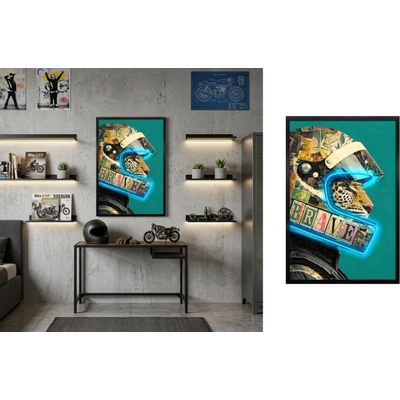 Pop art motorkársky LED obraz – dekorácia leopard v motorkárskej prilbe – 63 × 93 cm