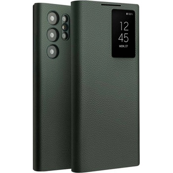Qialino Активен Кожен Калъф за Samsung S23 Ultra, Qialino Smart View Book Case, Зелен (5906601553611)