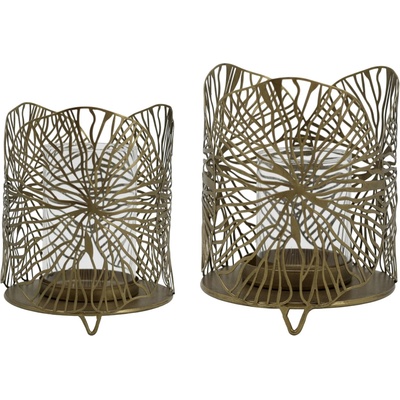 Chic Antique Kovový svícen Leaf Pattern Menší, hnědá barva, kov