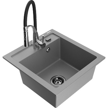 Mexen Vito гранитна мивка с 1 корито и кухненски смесител Aster, сив (6503-71-73450-07-B)