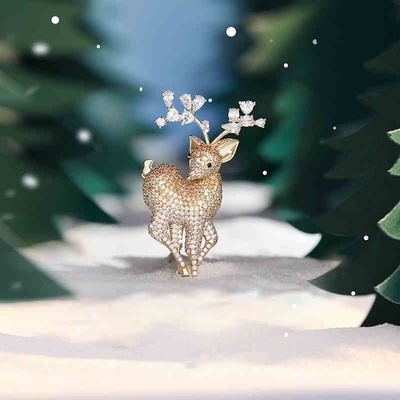 Éternelle vánoční brož Swarovski Elements Rudolf 5 vánoční sob B2185 zlatá