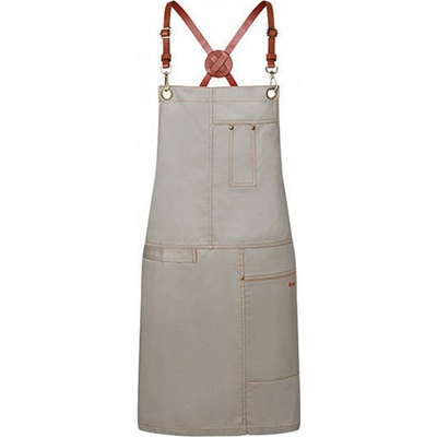 Karlowsky Zástěra keprového vzhledu s překříženými popruhy a kapsami 68x80cm Kamenová KY116