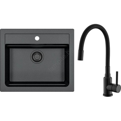 Alveus SETA23228 - Кухненска мивка ATROX + смесител за мивка MINTAS, 34 cm, гранит/черен (AV0140)