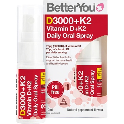 BetterYou Vitamín D 3000 IU + K2 Daily 12 ml