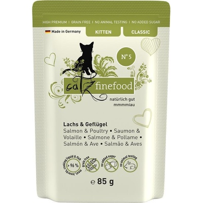 Catz Finefood Kitten No.5 losos drůbeží a špenát 85 g