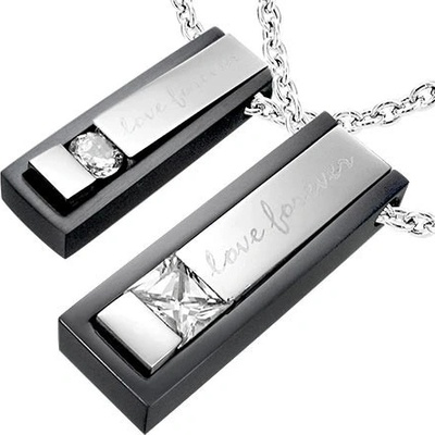 Šperky eshop Černo-stříbrný přívěsek z oceli Love Forever G3.12