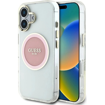 GUESS Калъф Guess IML Metal Colored Circle Classic Logo MagSafe iPhone 16 - розов (3666339428570)