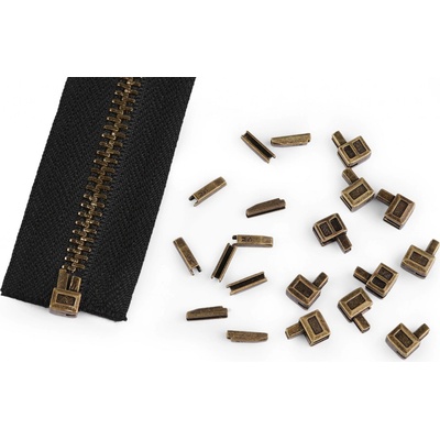 Sada spodních koncovek na opravu spirálového a kovového zipu Varianta: staromosaz, Balení: 20 sada – Zboží Dáma