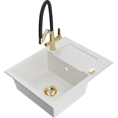 Mexen Enzo кухненска мивка от гранит с 1 отделение с отцедник и кухненски смесител Duo, бял - 6506-20-671701-57-G (6506-20-671701-57-G)