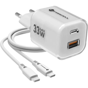 Forcell Мрежово зарядно Forcell F-ENERGY PD QC4.0 33W GaN III VT-41, кабел 1 x USB-C, 1x USB-A, Бял (VT-41)