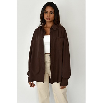 Madmext Дамска Oversize риза MG1528 - Тъмнокафява #333725 (333725_Тъмно кафяв)