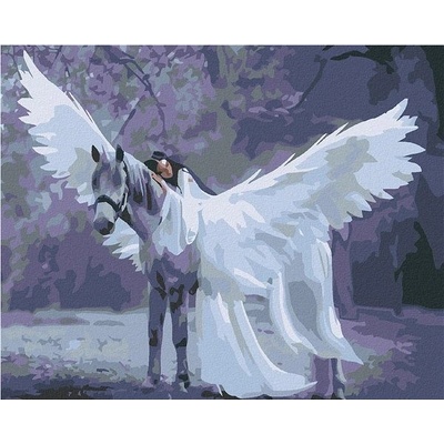 zuty Malování podle čísel Anděl na jednorožci 100 x 80 cm bez rámu a bez vypnutí plátna