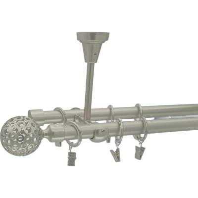Kovovégarnýže Stropní garnýž Huglo elegance 19 mm matný nikl Jednořadá 180 cm Bez kroužků (na tunýlek)