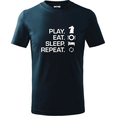 Eat sleep play šach tričko detské Tmavomodrá