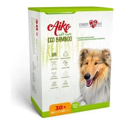 Aiko Soft Care Eco Bamboo 60 x 58 cm 30ks kompostovateľné podložky drevené uhlie neutralizujúce zápach