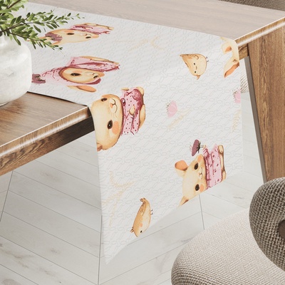 Biante Detský bavlna behúň Sandra SA-538 Ružové zajačiky a vtáčiky na bielom 20x120 cm