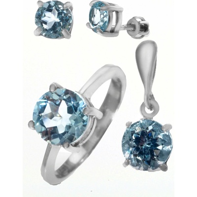 A-B Set of silver jewelry with round topaz Sky blue 20000041