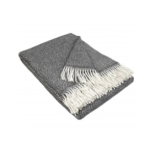 Interblanket 100% Вълнено Одеяло - Тъмно Сив Ромбоиден Десен С Ресни (150 x 200 См)