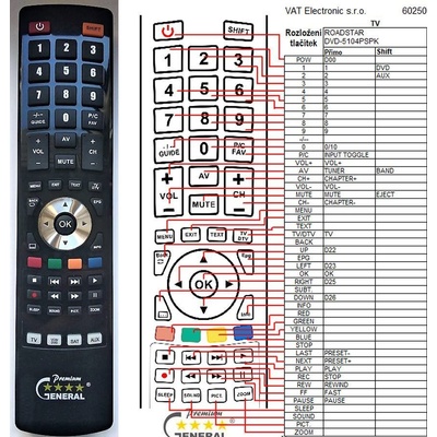 GENERAL ROADSTAR DVD-5104PSPK - съвместимо дистанционно управление на марката General (DVD-5104PSPK)
