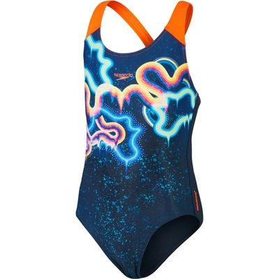Speedo, Digital Placement Splashback dievčenské jednodielne športové plavky modrá,mix,oranžová
