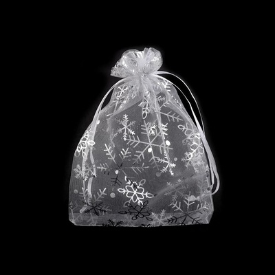 Dárkový sáček organza vločky - stříbrná 13x18cm