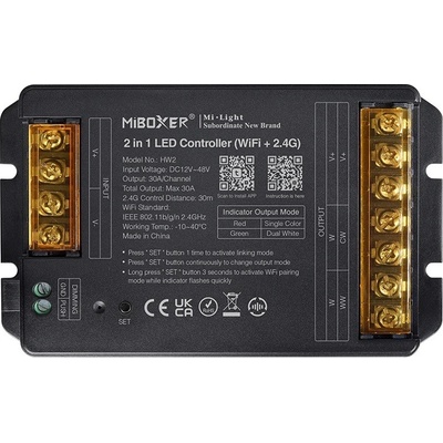 WiFi řídící jednotka 2v1 Mi-Light HW2 pro bílé a CCT pásky 12V-48V 30A TUYA WIFI PUSH