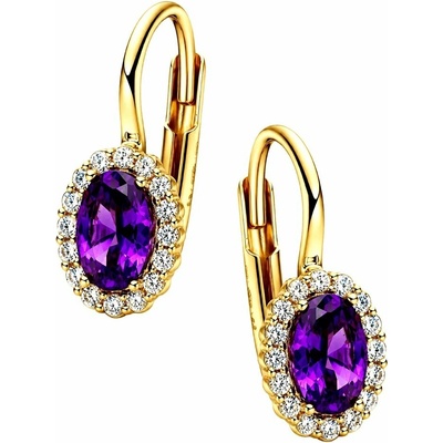 Zlaton Náušnice žluté zlato s kamenem osazené zirkony visací 1.6cm 2.20g N29042602670