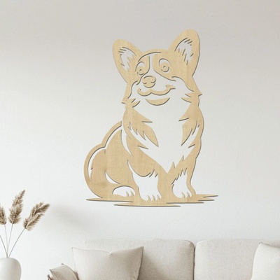dřevo života Dřevěný obraz sedící Corgi Rozměry (cm): 45x60, Zvolte barvu dekoru: Javor