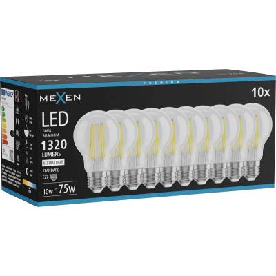 Mexen Vintis 10x LED филамент крушка E27, A60, 10W, неутрална - 4000K, 1320 lm, прозрачна (L150-E27-1040-00x10)