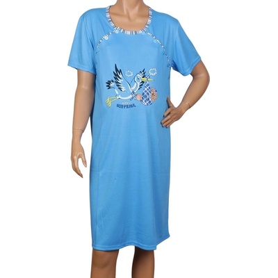 Нощница за кърмачки в синьо с щъркел и раиран кант