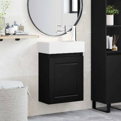 vidaXL Мивка за баня със смесител Черно 45, 5 x 22, 5 x 84 см (889512)