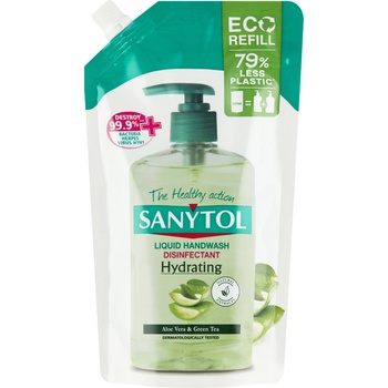 Sanytol Zelený čaj & Aloe Vera dezinfekční hydratující mýdlo na ruce náhradní náplň 500 ml