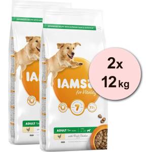 Iams кучешка храна за възрастни големи породи, пиле 2 x 12 кг