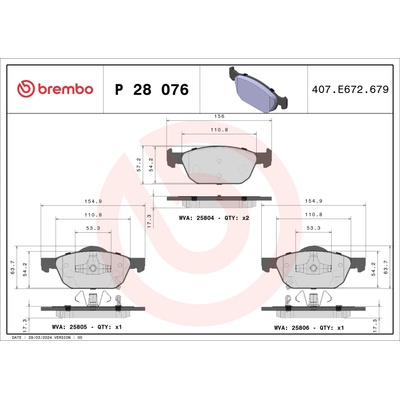 Sada brzdových platničiek, vždy 4 kusy v sade BREMBO P 28 076 (P28076)