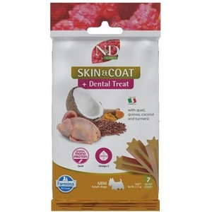 Farmina N&D Quinoa Skin & Coat Dental Care Treat With Quail, Coconut and Turmeric Mini - Дентални стикове за кучета от дребни породи с пъдпъдък, киноа, кокос и куркума - 60 гр, Италия - KND0006008