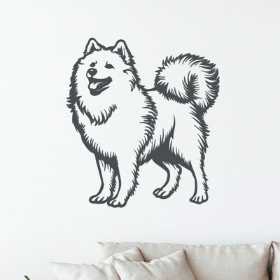 dřevo života Dřevěný obraz psa SAMOJED Rozměry (cm): 54x60, Zvolte barvu dekoru: Antracitová