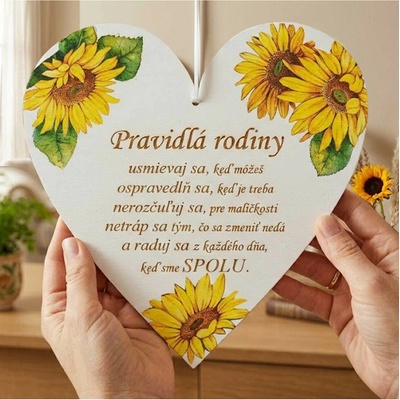 LYMFY | Tabulka na dveře srdíčko 17cm Pravidla rodiny slunečnice | vícebarevné