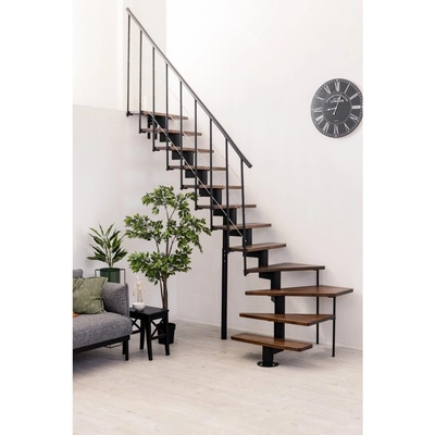 Minka Modulové lomené schody Comfort Black Walnut 1/4, černá barva konstrukce, tmavě hnědé nášlapy