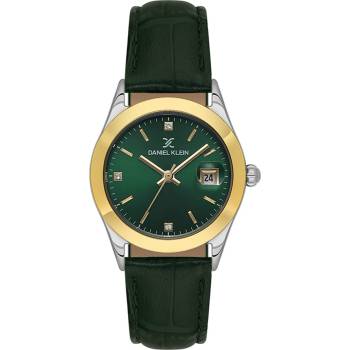 Daniel Klein DK. 6.14184-4 - дамски часовник, кварцов, 30 mm, зелен, кристали, дата, зелена кожа