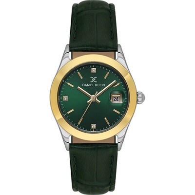 Daniel Klein DK. 6.14184-4 - дамски часовник, кварцов, 30 mm, зелен, кристали, дата, зелена кожа