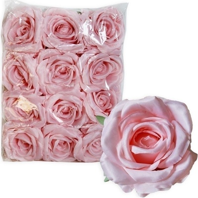 Růže hlava textil 12ks/10cm růžová