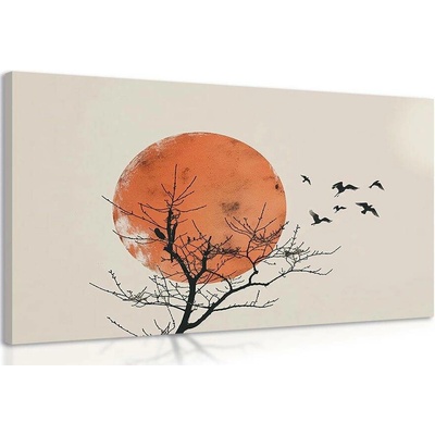 Obraz japandi měsíc s hejnem ptáků - 120x80