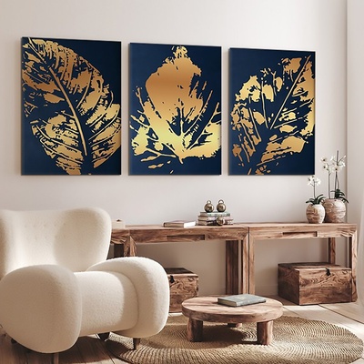 Decono Картини Листа в Тъмносиньо и Златно