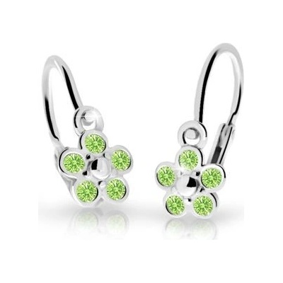 Danfil dětské náušnice kytičky C2744 z bílého zlata s kamínky Peridot Green zapínání brizura