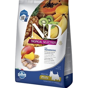 Farmina N&D Tropical Selection Dog Adult MINI Herring and Tropical fruits - суха храна за кучета над 1 година от дребни породи, с херинга, спелта, овес и тропически плодове - 1, 5 кг Италия - PND0150103