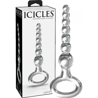 Icicles No. 67 skleněné dildo s kuličkami a úchytovým kroužkem průhledné